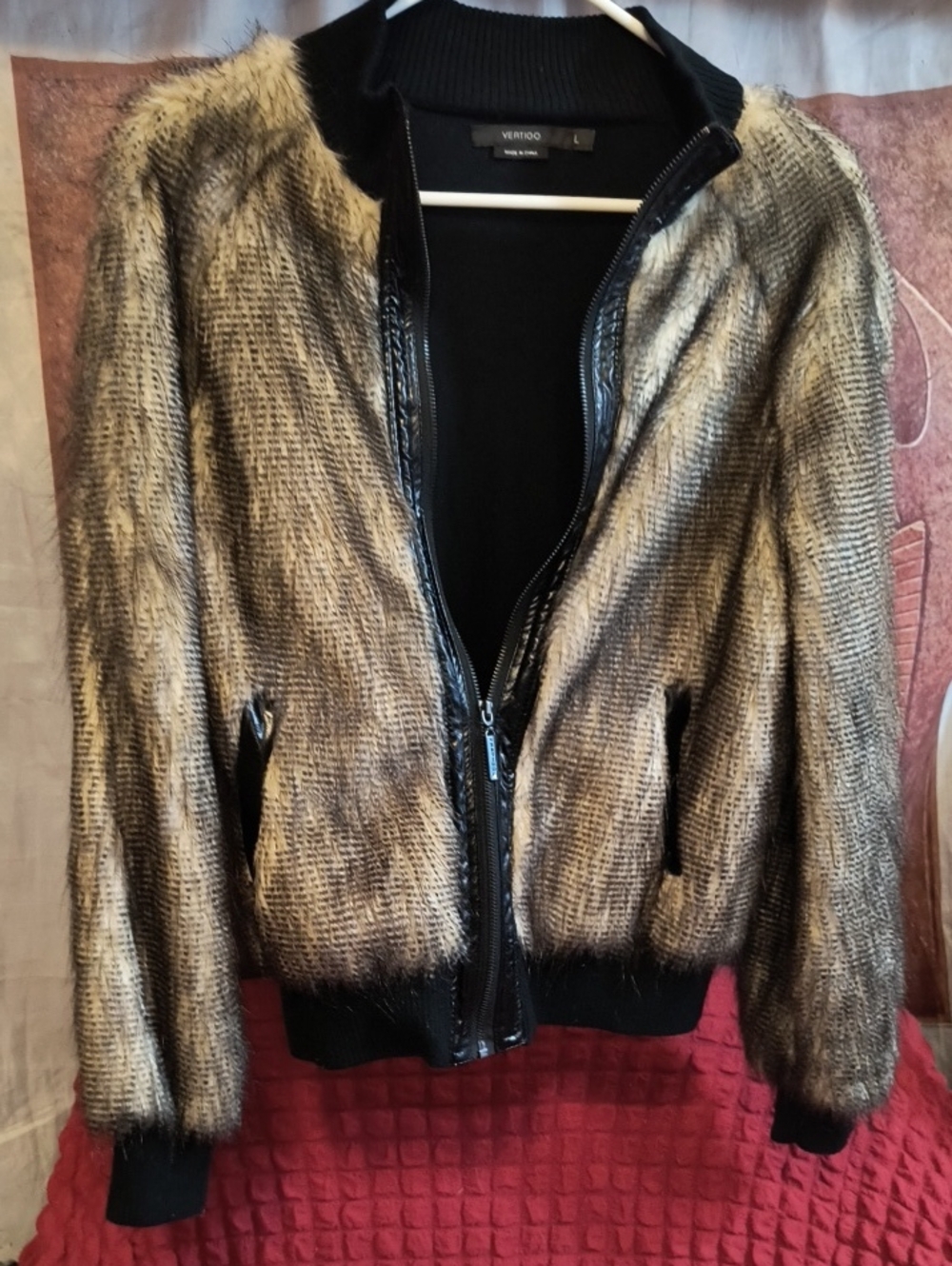 Faux Fur Bomber Jacket in Brown and Black